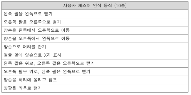 개발된 제스처 인식 동장 10종