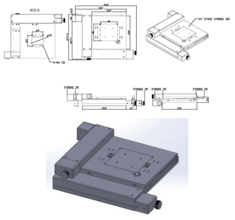 X-Y축 전동 스테이지 2D/3D 설계 도면