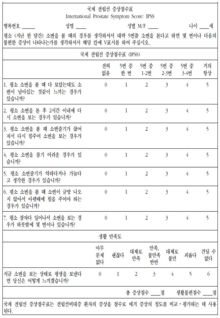 국제 전립선 증상점수표(IPSS)