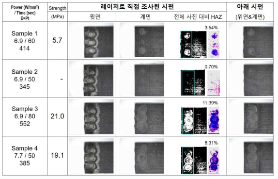 PEKK-CFRP 의 SLS 접합 시편의 표면과 계면 사진