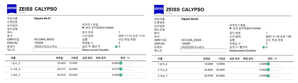 경화시간에 따른 알루미나 시편 형상 (좌: 2초, 우: 4초)