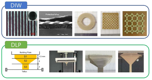 DIW, DLP 기반 다양한 복잡 형상 시편 제작