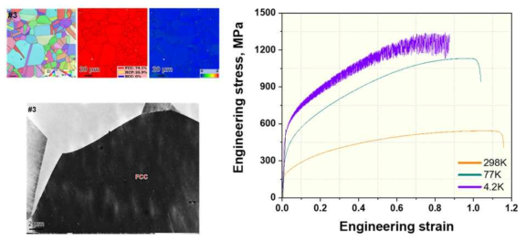 #3 합금의 미세조직 및 온도 별 인장 특성
