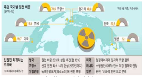 주요국가별 원전비중 ※ 출처 : 매일경제(2022), 英 