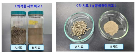 시료 채취 지점에 따른 퇴적물 시료 성상