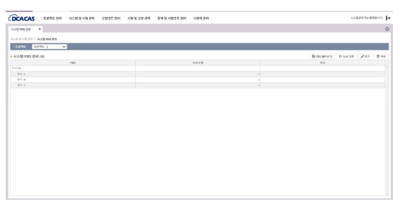 시스템 PBS 관리 목록 화면