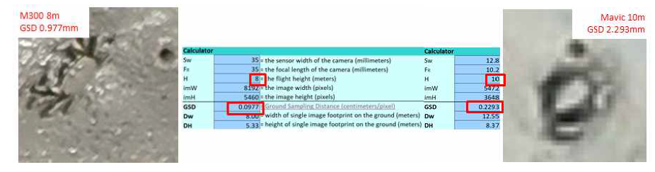 신규도입 M300기체와 Mavic 2 pro기체 카메라 성능에 따른 선명도 비교
