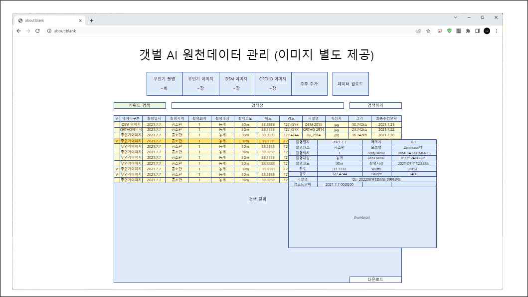 무인기 정보 화면 예시