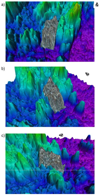 동해 왕돌초 해양과학등부표 주변 서식지 입체 해저면영상합성지도(정밀 해저 지형 + 서식지영상 합성지도, 3차원 모습)