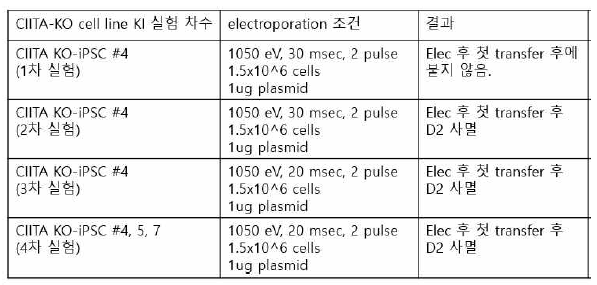 Rh- O, CIITA KO iPS cell에 유전자편집(HDR)을 통해 knock in clone들을 얻는 실험(실패함)