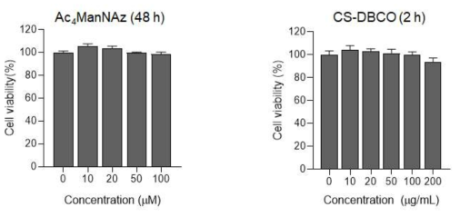 Ac4ManNAz 및 CS-DBCO 처리에 따른 줄기세포의 세포 생존율 평가
