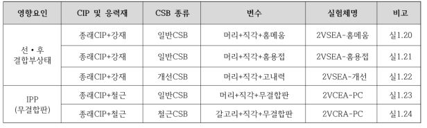 2차 전단내력 실험체 종류 및 변수