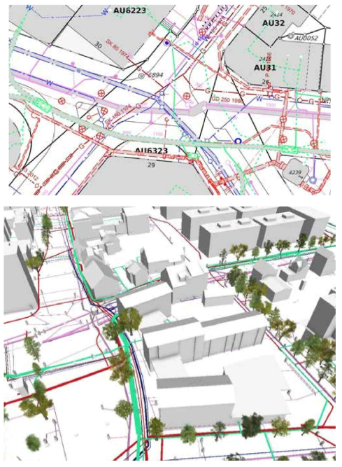 취리히시 지하 유틸리티 디지털 트윈맵 및 지상 및 지하 디지털 트윈 통합 도식도 (Image: City of Zurich)