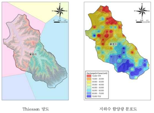 물로리 지역의 지하수 함양량 분포