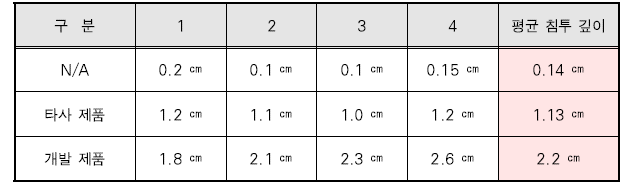침투깊이 측정 결과