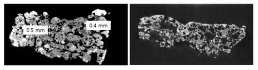 태양열 소결체 기공 비교 (좌: 대기 환경, 우: 진공 조건) (Fateri et al., 2019)