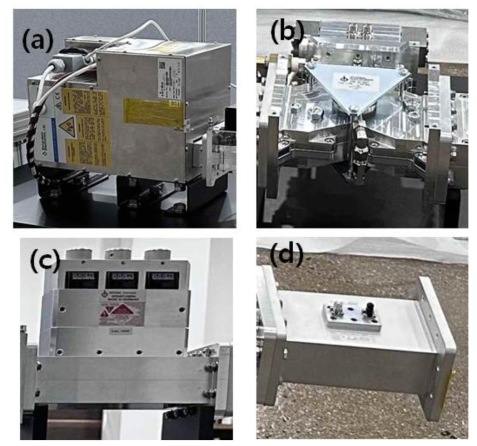 고출력 마이크로파 가열 장치 구성 (a) 마그네트론 (b) isolator (c) 3-stub tuner (d) directional coupler