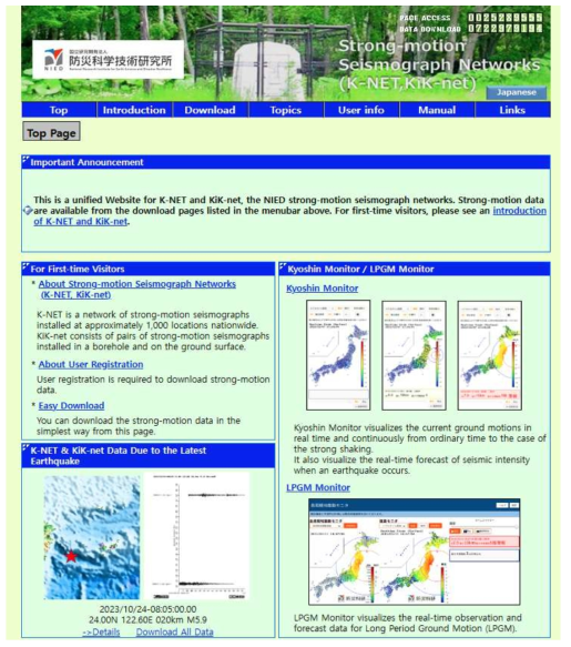 Strong-motion seismograph networks (K-Net, KiK-net 홈페이지)