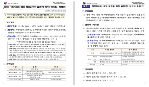 연구데이터 체계 확립을 위한 출연(연) 기관장 협의회 개최 계획