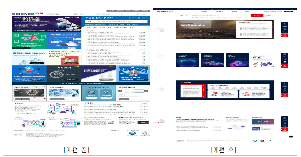 ScienceON 메인페이지 기존 및 개편(안) 비교