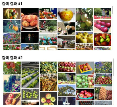 동일 검색어(apple) 기준 랜덤 검색 결과