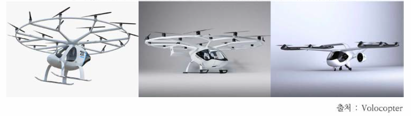 Volocopter 2X(좌)，Volocity(중)，VoloConnect(우)