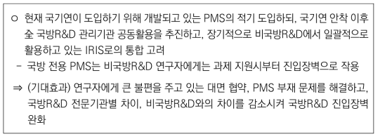 연구관리 시스템(PMS) 도입 관련 개선 방안 주요 내용