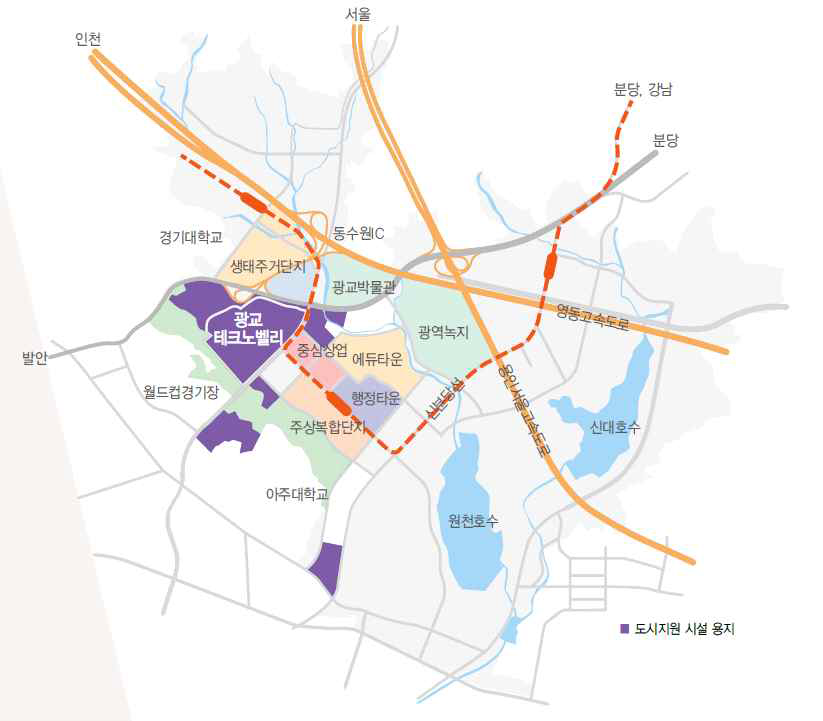 광교테크노밸리 전체 조감도 ※ 출처: 경기도경제과학진흥원(2017), 경기도 혁신클러스터 정책가이드