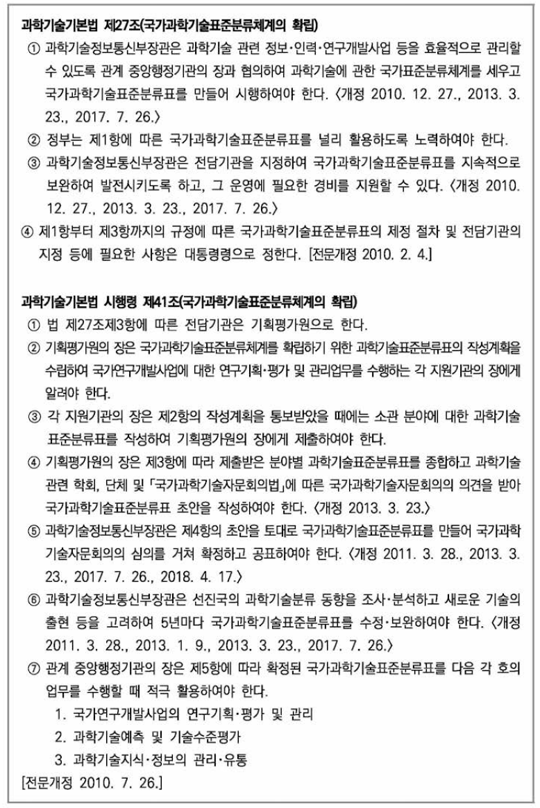 국가과학기술표준분류체계 근거법령