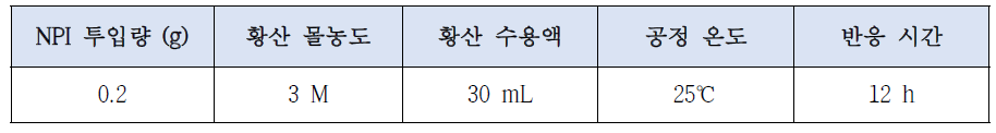 NPI 분말 침출 공정 조건표