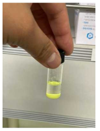 o-DCB/CHB cosolvent(o-DCB:CHB = 2:8)에 분산시킨 CsPbCl1.5Br1.5 나노결정 용액의 24시간 후 사진