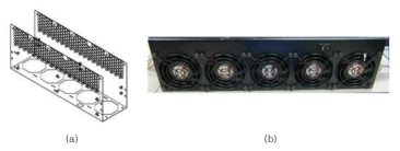 UV LED 경화기 커버 (a)설계 투시도 및 (b)fan 장착사진