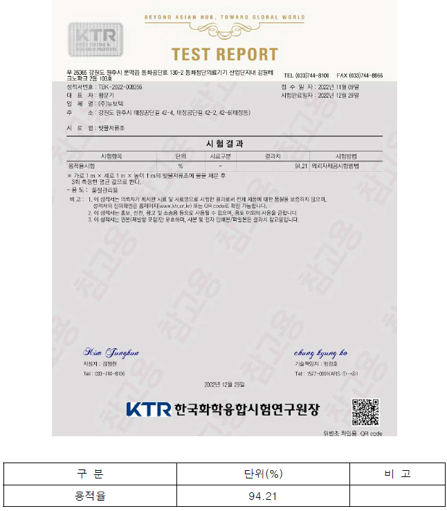 용적율 시험 결과