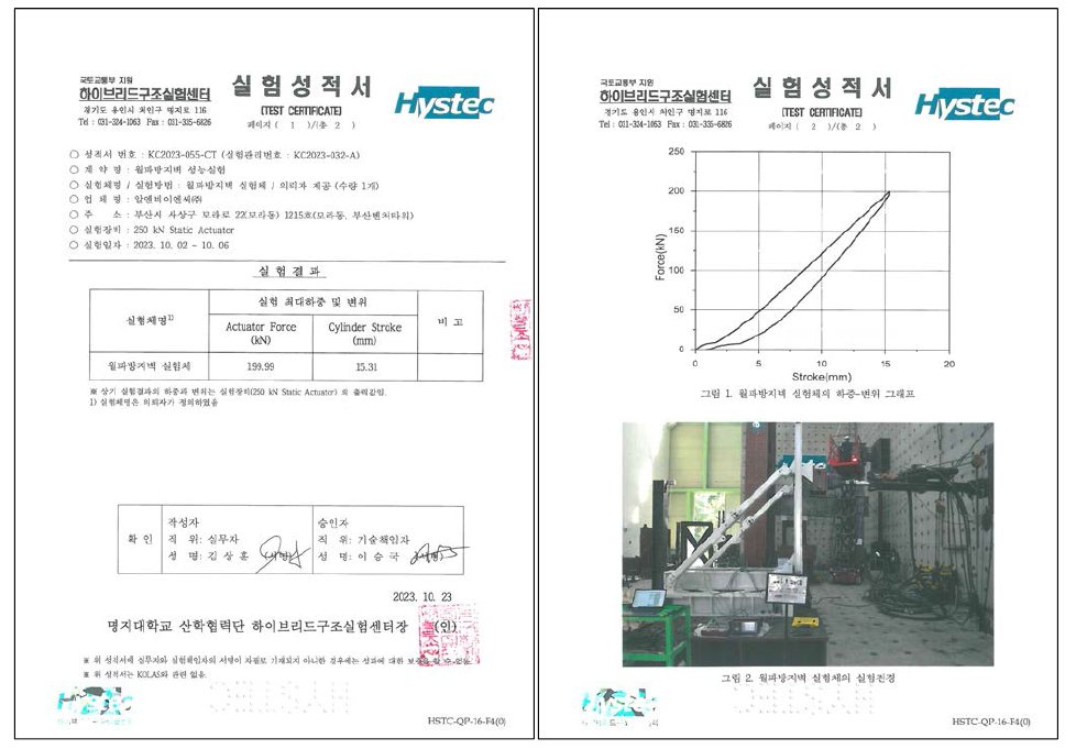 월파방지벽 시험성적서