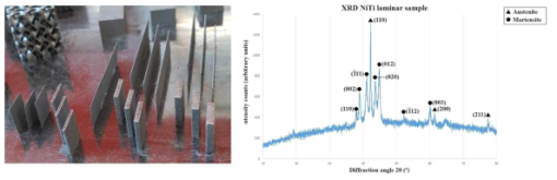 Additively manufactured NiTi samples and XRD analysis result conducted by Prof. Wael Zaki’s group in Khalifa University