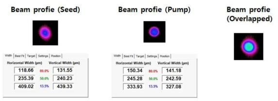 빔 프로파일 측정 결과(시드빔, 펌프빔, 중첨된 펌프 및 시드빔)