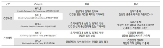 단일건강수준 측정 지표 종류