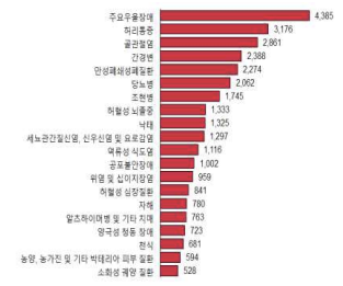 2018년 세분류 질환군별 DALY 여성 순위 결과