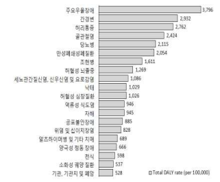 2018년 세분류 질환군별 DALY 순위 결과