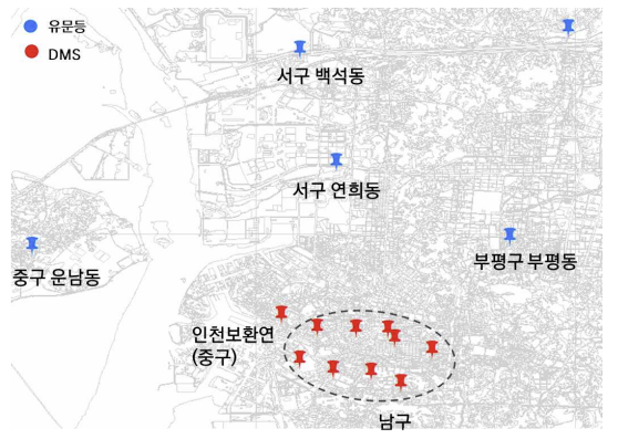 유문등과 DMS 종 분류지점 정보 (인천광역시, 2018년)