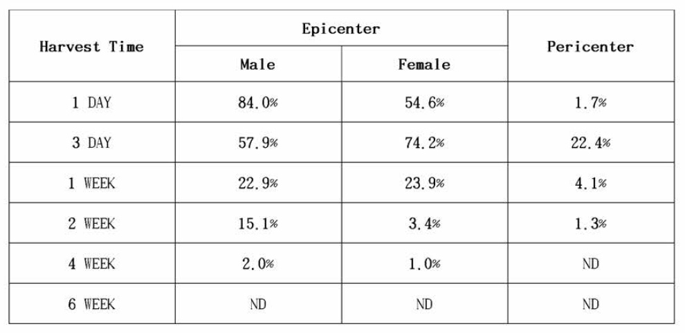 시험물질의 척수 내 세포 잔존율(%)