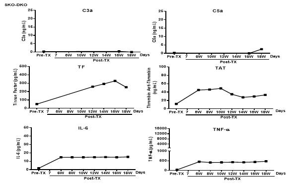 SKO-DKI 이식개체 TF, TAT, C3a, C5a, IL-6, TNF-α 분석