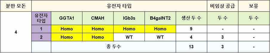 체세포 복제를 통한 형질전환돼지 생산 및 보유 현황