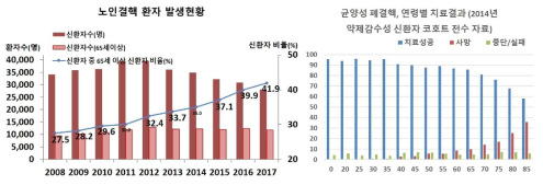 국내 노인 결핵 발생 현황과 연령별 치료결과