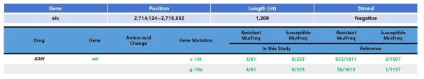 eis gene mutation 분석 결과