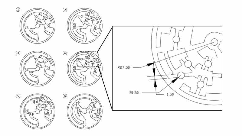 6개의 마이크로 플루이딕 칩 CAD 디자인 이미지