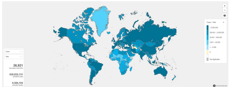 전 세계 COVID-19 확진자 수 (WHO Coronavirus Disease (COVID-19) Dashboard)