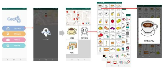 위치기반 AAC 모바일 앱 시작품 시연 화면