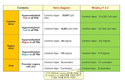 분석방법에 따른 결과 비교 예시