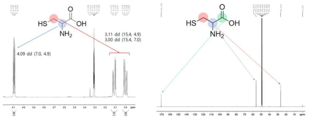 시스테인아마이드 하이드로클로라이드의 NMR 분석 결과